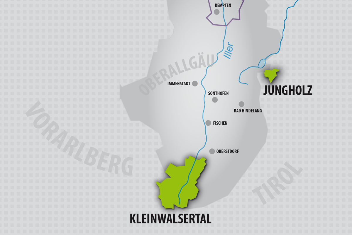 Die Versorgungsgebiete der Energieversorgung Kleinwalsertal Versorgungsgebiete EVK
